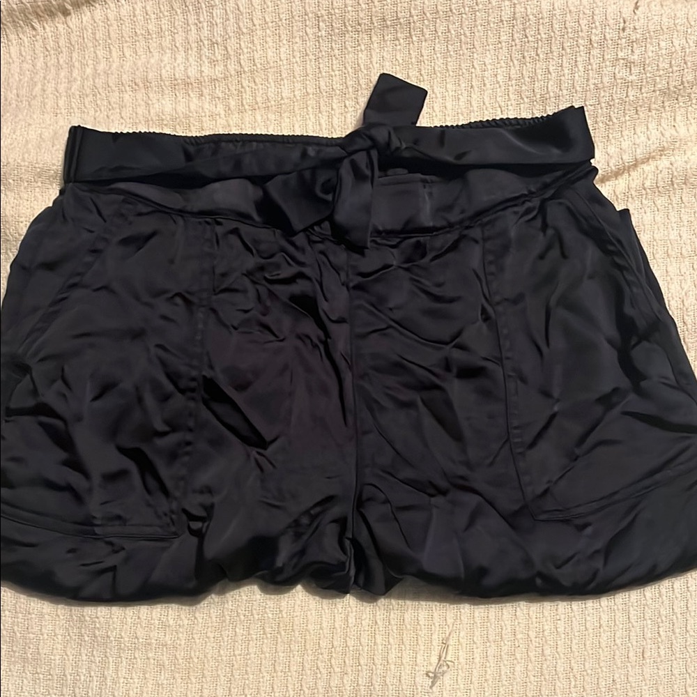 Black Satin Pants with Tie Waist